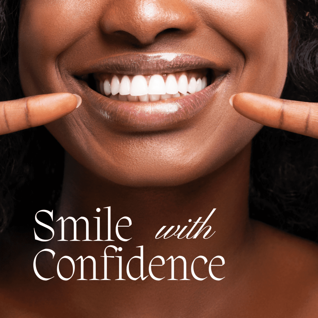 girl smiling with the quote "smile with confidence"