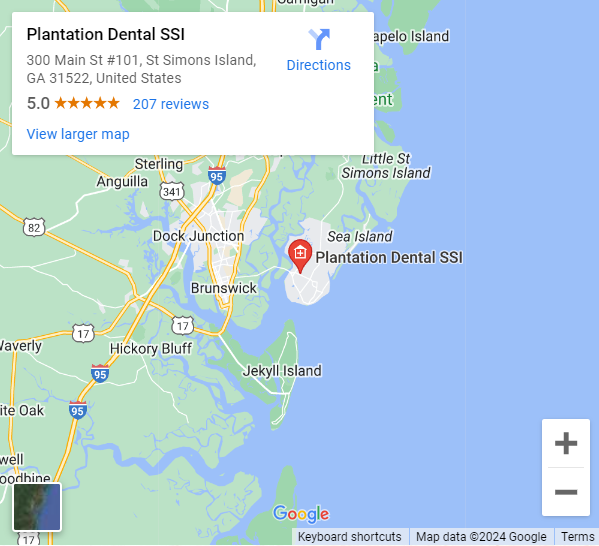 Map of the St. Simons and Golden Isles Area showing where Plantation Dental SSI is located