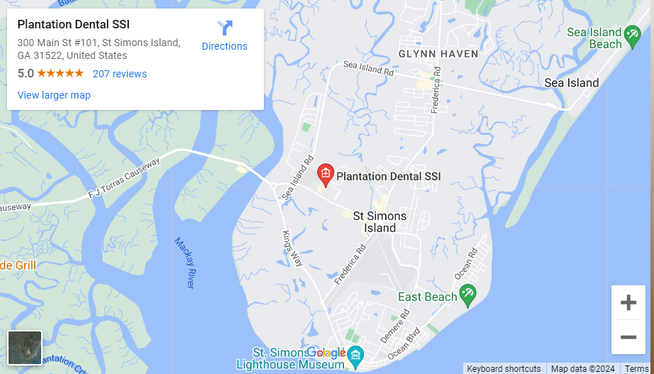 Map of the St. Simons and Golden Isles Area showing where Plantation Dental SSI is located